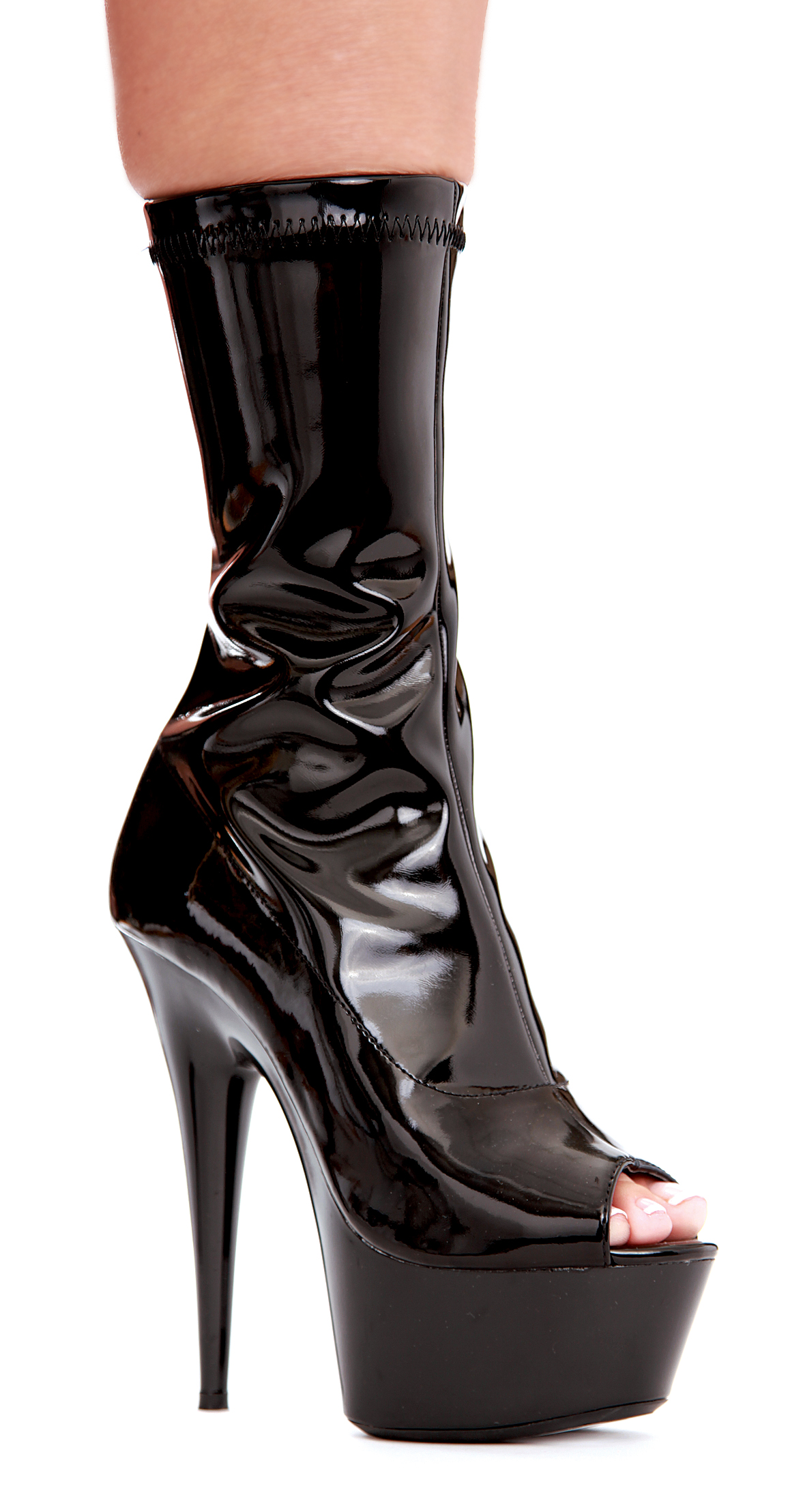 Vanna - 6 Inch Heel Black Peep-Toe Calf Boots